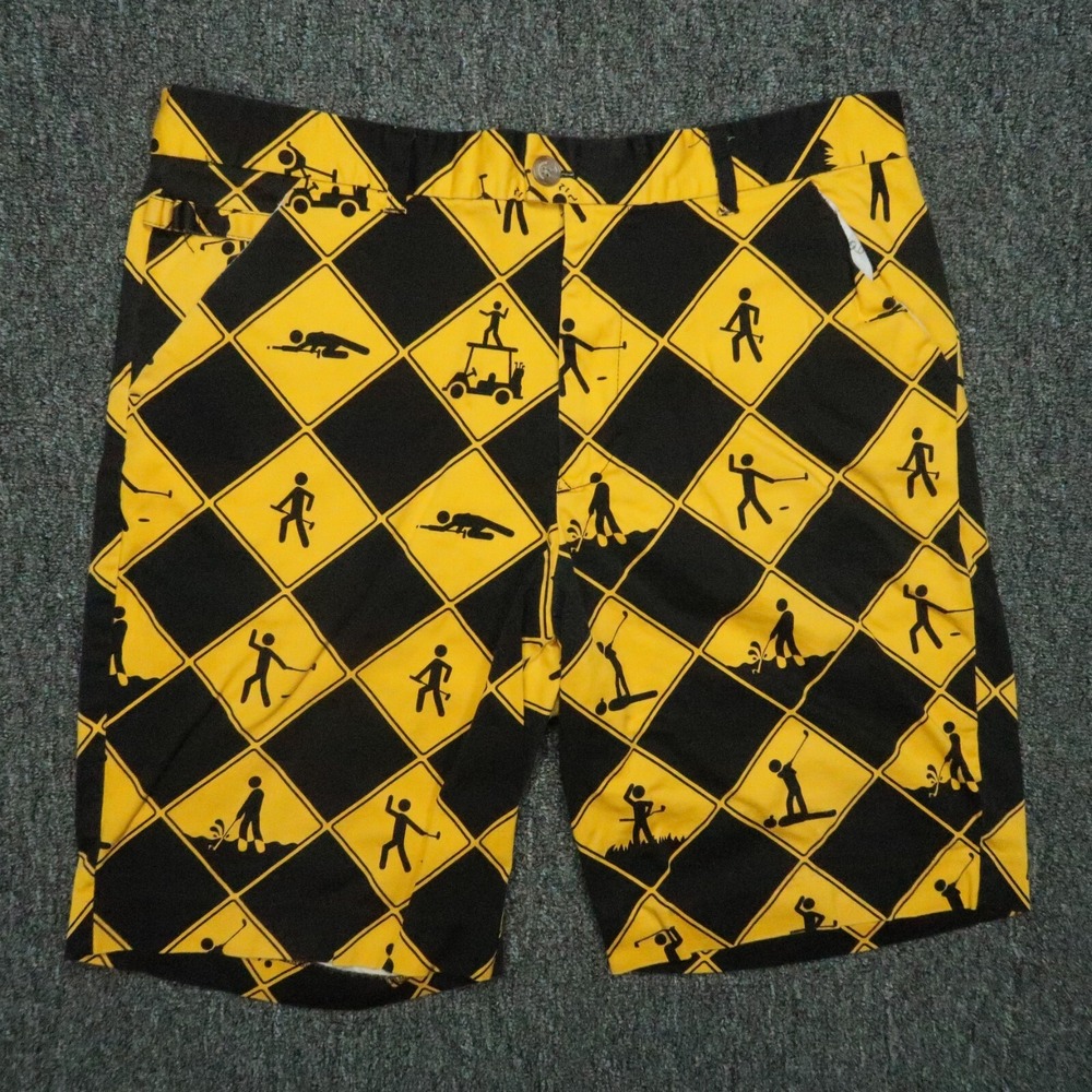 Royal &‎ Awesome Shorts Mens 36 Yellow Black Swing Under Construction Chino